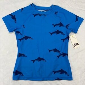 NEW Tea Collection Blue Navy Dolphin Swim Top Rashguard Size 8 NWT
